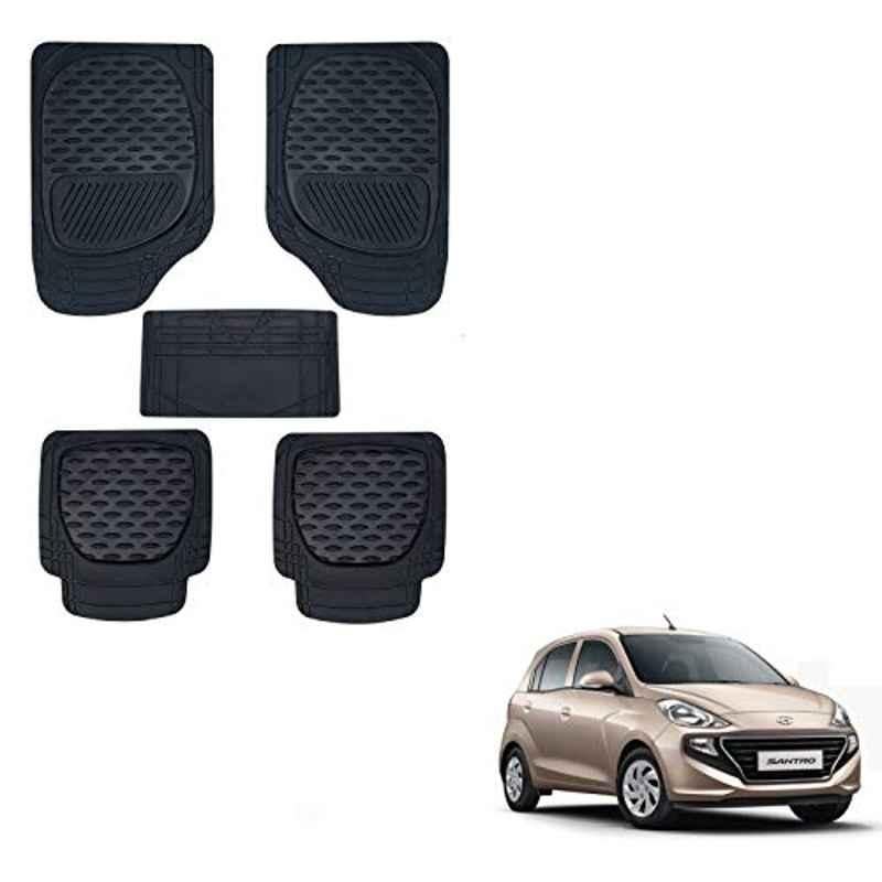 Kozdiko 6255 5 Pcs Rubber & PVC Black Heavy Car Foot Mat Set for Hyundai Santro 2018