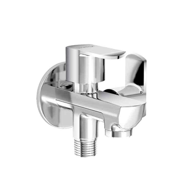 Plantex Two Way Tap with Brass Spindle/2 in 1 Bib Cock Water Tap/Wash Basin Tap for Home with Wall Flange & Teflon Tape/Bathroom Accessories (CRM-1285-Chrome)