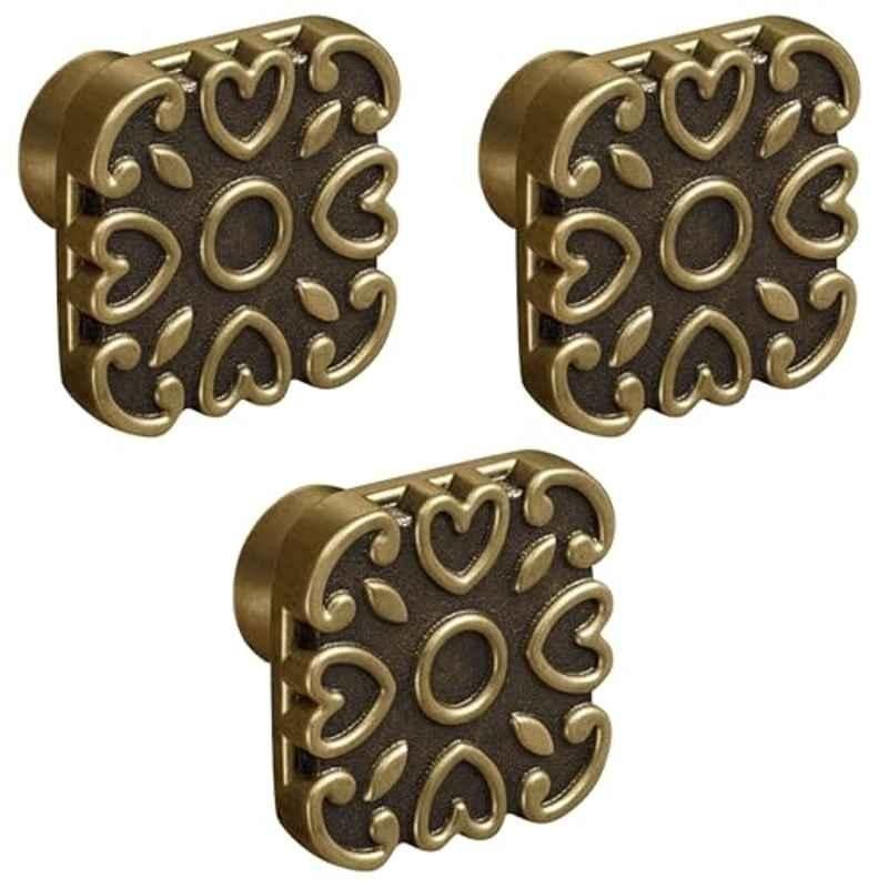 Plantex Knobs for Drawer/Square Drawer Knobs/Knobs for Cabinets/Pull-Push Knobs for Kitchen/Bedroom Drawer (Pack of 3) DTK-299, Antique Brass