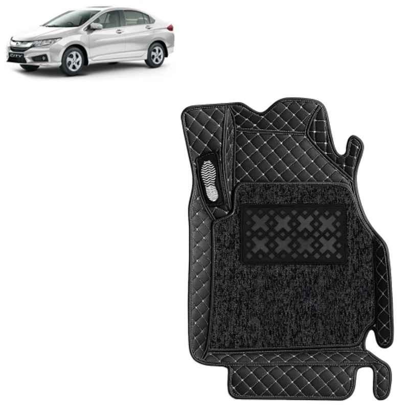 Kingsway 3 Pcs Premium 7D 100% Waterproof & Washable PU Leatherette Classic Black Car Floor Mat Set for Honda City Manual 2014 to 2016 All Model