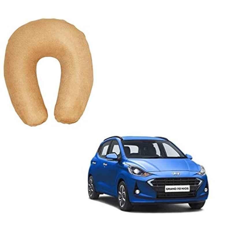 Kozdiko Velvet Beige U-Shape Travel Neck Rest Cushion Pillow for Hyundai Grand i10 Nios, Koz-50808