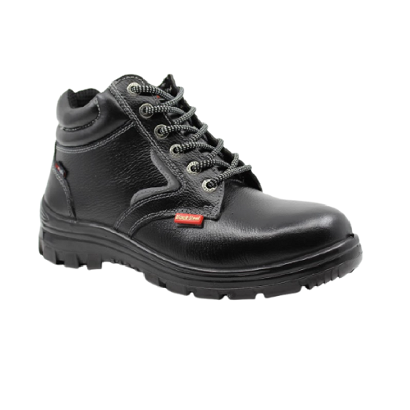 Blacksteel BS 9053 Leather Steel Toe Black Safety Shoes, Size: 9