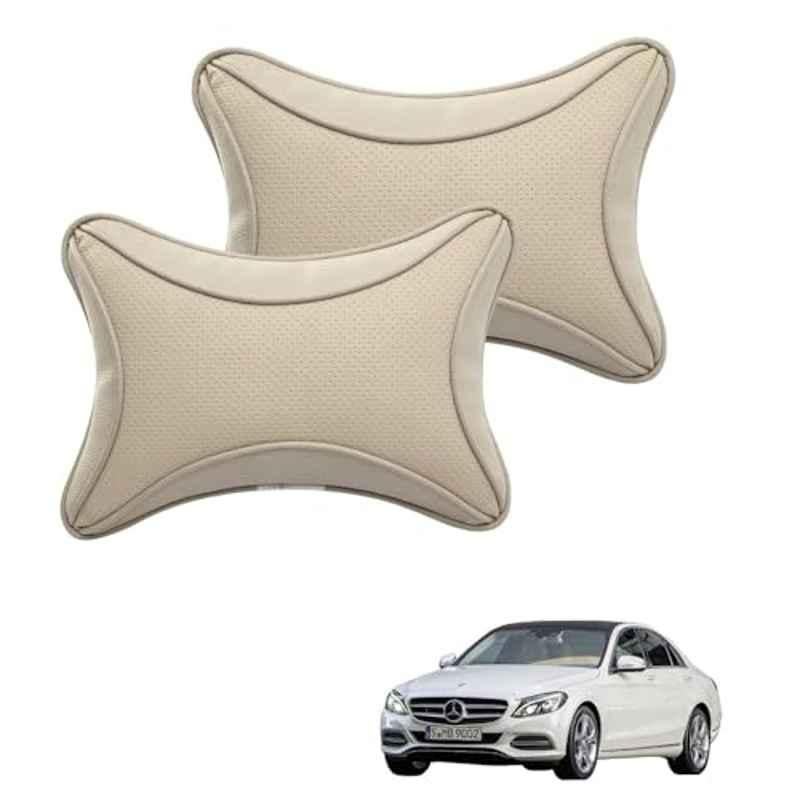 Kozdiko 2 Pcs Memory Foam & Polyester Beige Dots Car Neck Rest Pillow Set for Mercedes Benz C-Class, XNVJVHGJFH54
