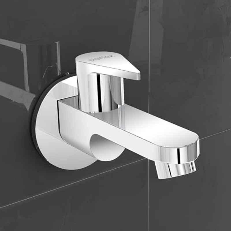 Plantex Pure Brass PAC-1802 Bib Cock Water Tap with Water Saving Aerator/Bib Tap with Brass Wall Flange and Teflon Tape-7 Year Warranty Mirror Chrome Finish