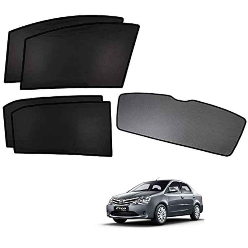 Kozdiko 5 Pcs Polyester Black Non Magnetic Window & Rear Sun Shades Set for Toyota Etios