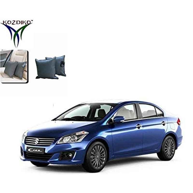 Kozdiko 2 Pcs Faux Leather Grey Car Seat Pillow Cushion Set for Maruti Suzuki Ciaz Facelift 2018-Present