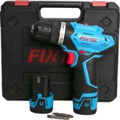 FIXTEC 12V 10mm Blue & Black Cordless Drill Machine with Reverse Rotation, Batteries, Charger & Bits, FCD12L04