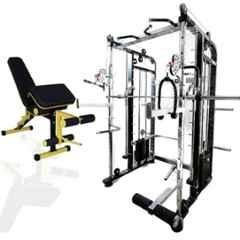GYM24 Equipment Sonata 80kg Capacity Iron Black & Grey Multi Functional Trainer Smith Machine & Power Cage with Exercise Bench