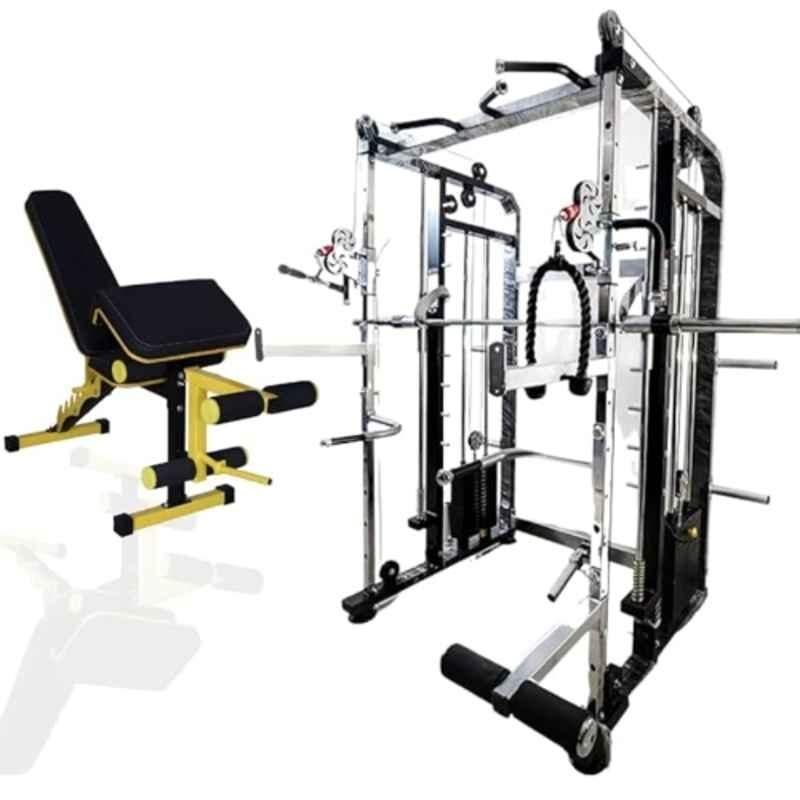 GYM24 Equipment Sonata 80kg Capacity Iron Black & Grey Multi Functional Trainer Smith Machine & Power Cage with Exercise Bench