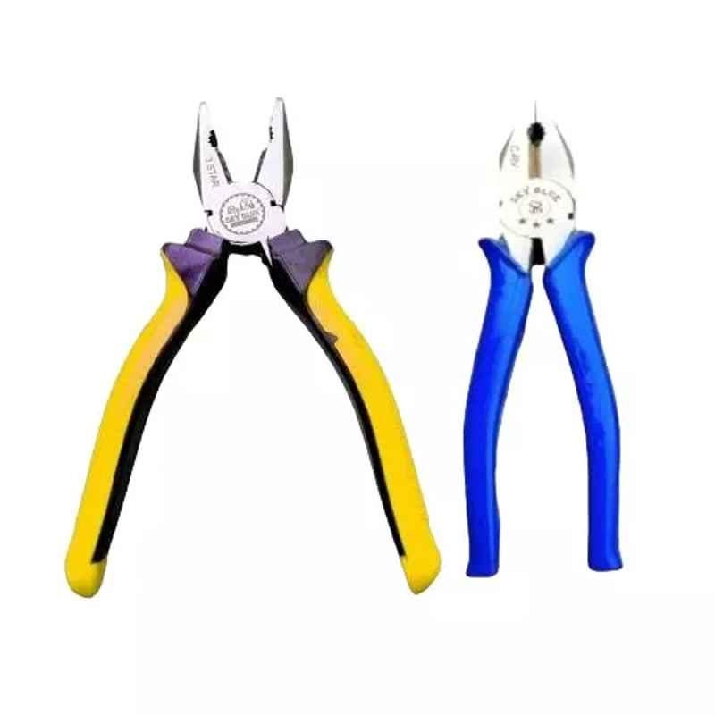 Sky Blue 2 Pcs 8 inch Multicolour 2 Cutting Wire False Piece Lineman Plier Combo, SBE304
