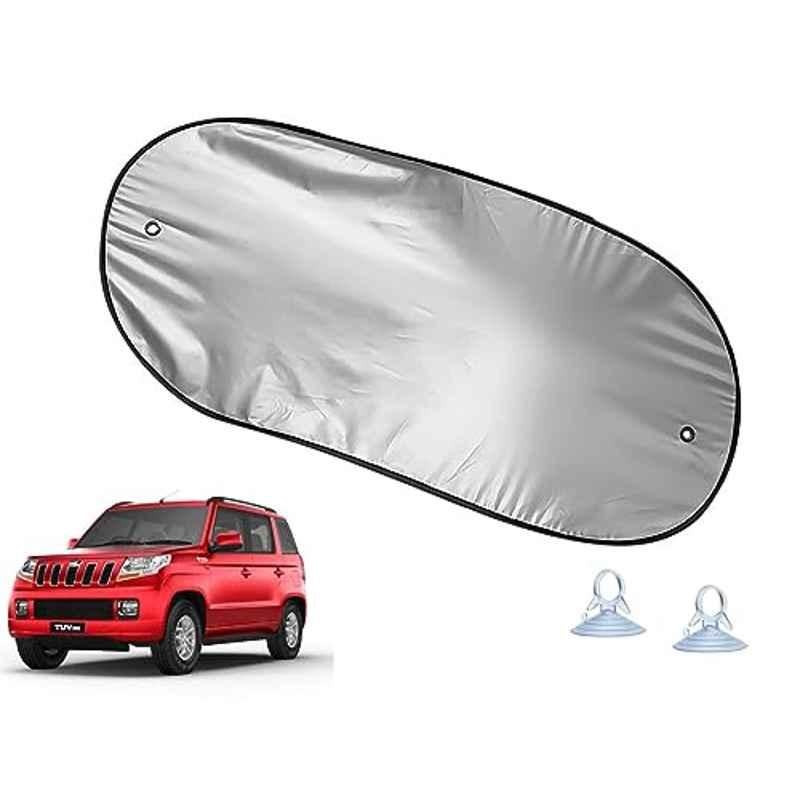 Auto Pearl Polyester Black & Silver Rear Window Sun Shade Curtain with Storage Pouch for Mahindra TUV-300