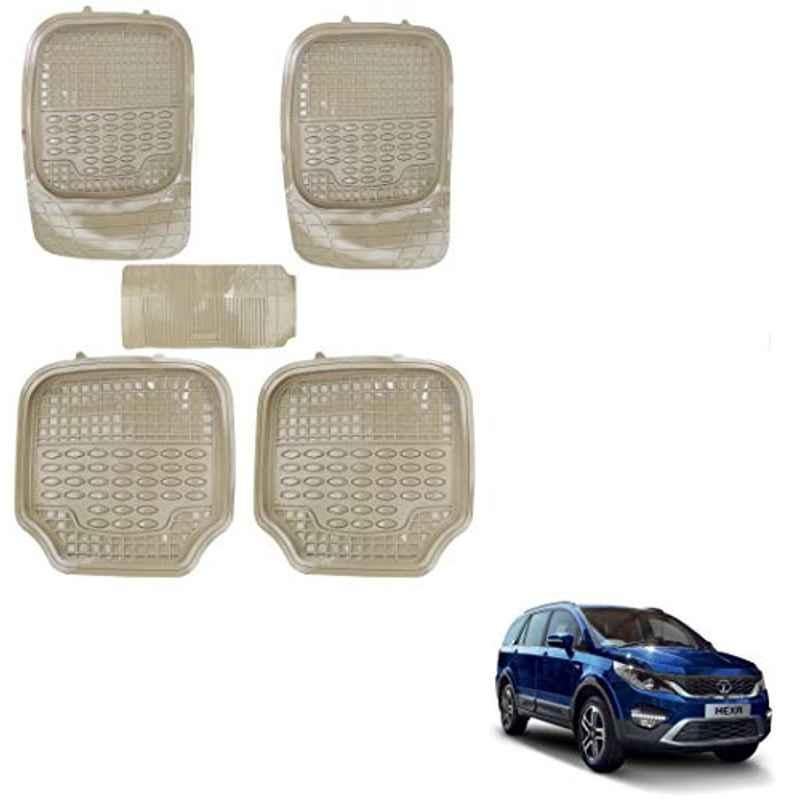 Kozdiko 5 Pcs 4G Beige Rubber & PVC Heavy Car Foot Mat Set for Tata Hexa, koz_81077
