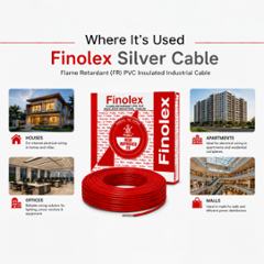Finolex Silver 6 Sqmm Single Core Red Copper Flame Retardant PVC Insulated Industrial Cable, Length: 90 m