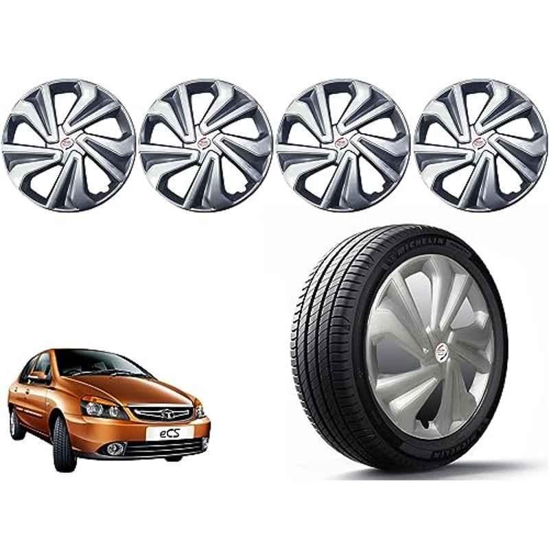 Auto Pearl 4 Pcs 14 inch Polypropylene Silver Press Type Car Wheel Cover Set with Retention Ring for Tata Indigo CS, 14WC_Tiago_Silver_IndigoCS