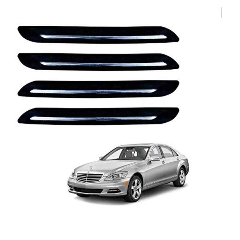 Kozdiko 4 Pcs PVC Black Car Bumper Protector Set with Chrome Strip for Mercedes Benz S-Class