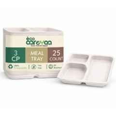 Eco Aaroyaa Bagasse Square Disposable Meal Tray with 3 Compartments (Pack of 25)