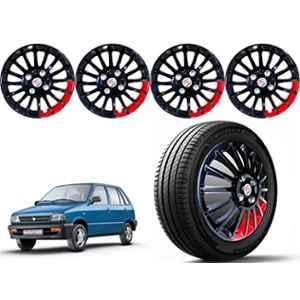 Auto Pearl 4 Pcs 12 inch Polypropylene Black & Red Press Type Car Wheel Cover Set with Retention Ring for Maruti Suzuki 800