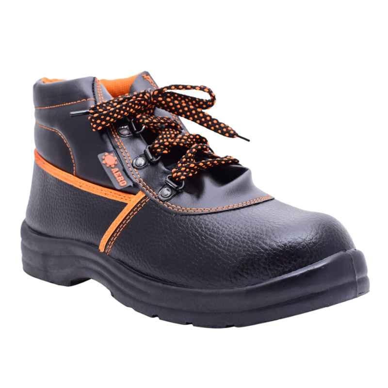 Polo Indcare Aero High Ankle Steel Toe Black & Orange Work Safety Shoes, Size: 6 (Pack of 20)