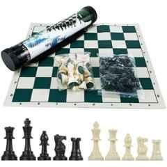GLS Spider 4cm Vinayl White & Green Foldable Chess Board with Coins & Box