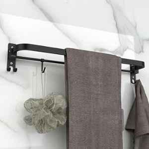 Plantex Stainless Steel Folding Single Towel Rod with Hooks/Towel Holder for Bathroom/Towel Hanger/Towel Stand/Bathroom Accessories 24 inch -Black
