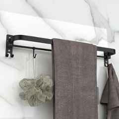 Plantex Stainless Steel Folding Single Towel Rod with Hooks/Towel Holder for Bathroom/Towel Hanger/Towel Stand/Bathroom Accessories 24 inch -Black