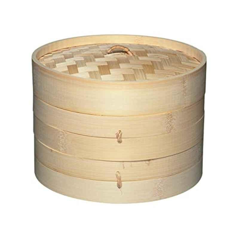 Kitchencraft Oriental World Of Flavours 14.5x20cm Bamboo Beige Two Tier Steamer Basket with Lid, KCBAMBOO