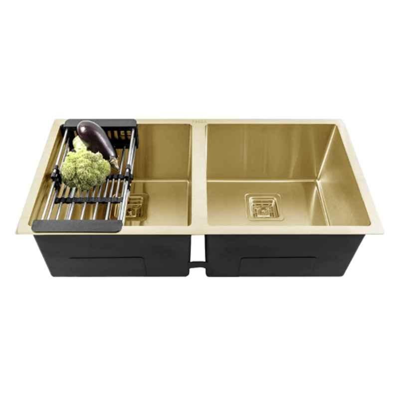 Arquin Diamond 37x18x10 inch Stainless Steel 304 Gold Matt Finish Rectangular Double Bowl Kitchen Sink