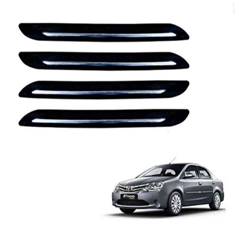 Kozdiko 4 Pcs PVC Black Car Bumper Protector Set with Chrome Strip for Toyota Etios