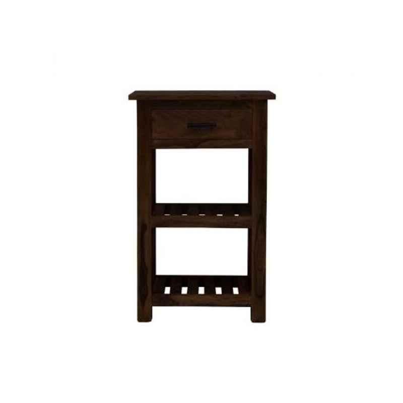 Angel Furniture 35x50x80cm Walnut Glossy Finish Solid Sheesham Wood Tallboy Corner Table with Drawer, AF-177W