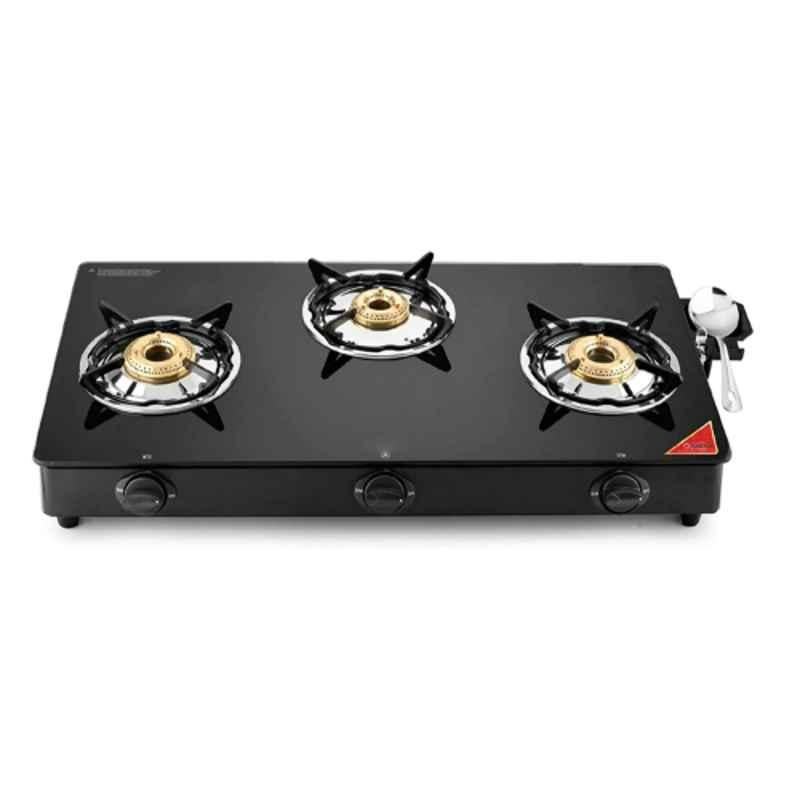 Ucook JUNTO C Basic 3 Burner Stainless Steel Black Manual Ignition Glass Top Gas Stove, CG1003