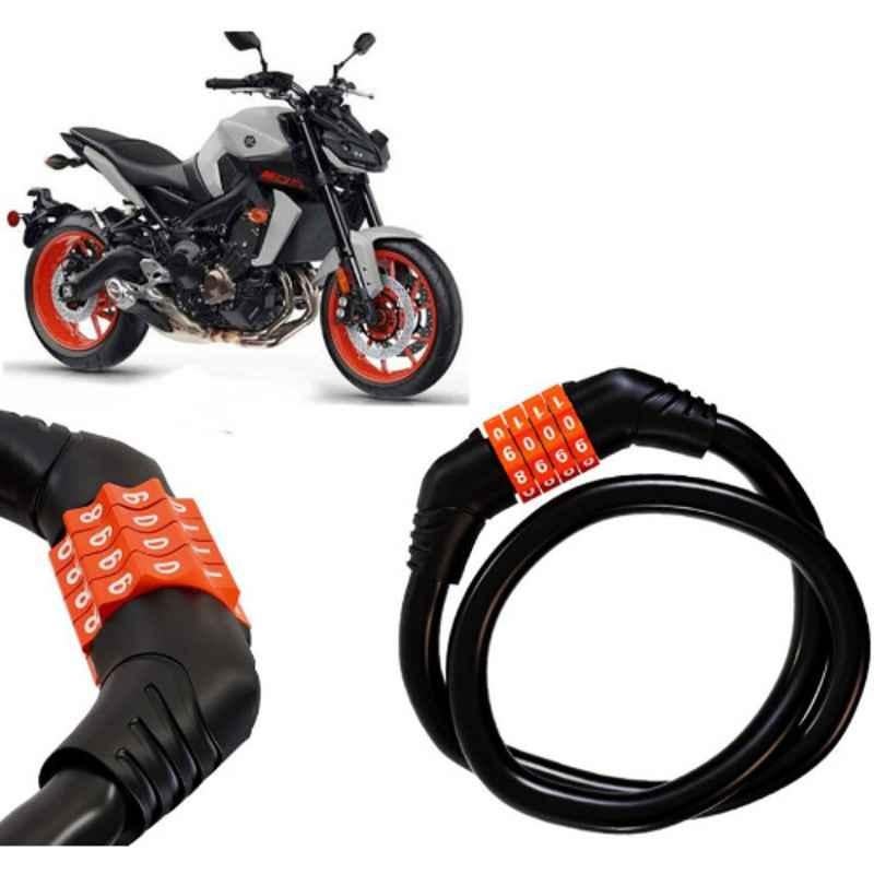 Auto Pearl Black & Orange 4 Digit Anti-Theft Combination Number Lock for MT 09 BS6, OrangeLock_MT_09_BS6