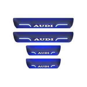 Car Accessories Hub 4 Pcs Acrylic Black Sill Scuff Plate Set with Blue LED & Audi Logo for Chevrolet All Models