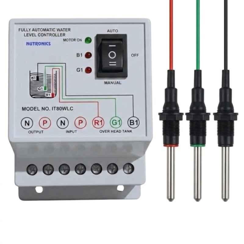 Nutronics 2HP White Fully Automatic Water Level Controller With Indicator & 3 Sensors, NI80WLC