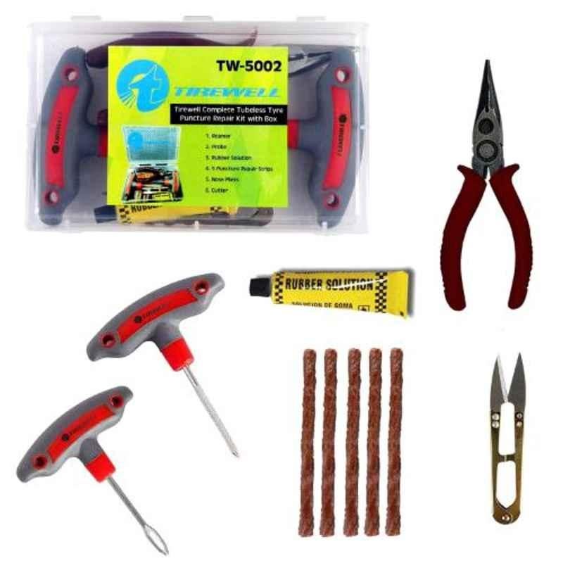 Tirewell TW-5002 6 in 1 Universal Flat Tyre Puncture Repair Kit for Car & Bikes