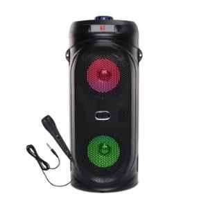 Krisons Comet 40W 4 inch Black Double Woofer Multi-Media Bluetooth Party Speaker with Wired Mic, Digital Display, RGB Lights, USB, SD Card & FM Radio