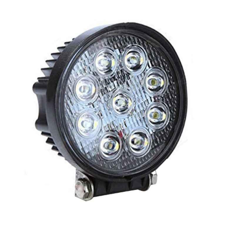 AllExtreme EX9FLW1 9 LED 4 inch 27W Round White Waterproof Flood Beam Fog Light with Mounting Brackets