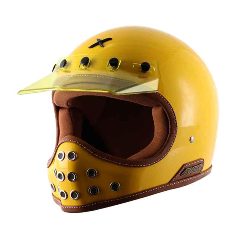 Axor Retro Moto-X Yellow Full Face Helmet, AHMXYL, Size: L