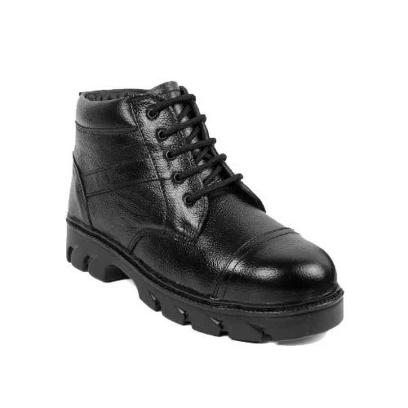 Woakers Synthetic Leather Steel Toe Airmix Sole Black Safety Boots, Size: 8