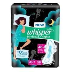 Whisper 40 Pcs White Cotton Disposable Bindazzz Sanitary Pad Packet, Size: XL+