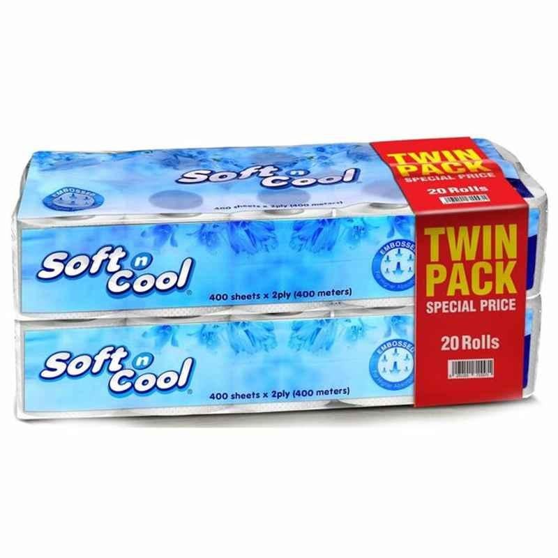 Hotpack Soft N Cool Toilet Paper Roll Twin Pack, SNCTR400TP, 2 Ply, 400 m, 20 Rolls/Pack