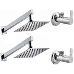 Senkiddpro 2 Pcs Stainless Steel Chrome Finish Wall Mounted Angle Cock & 2 Pcs 4x4 inch Overhead Shower Combo