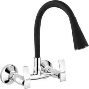 Prestige Passion Brass Chrome Finish Black Wall Mounted Sink Mixer with Dual Flow Flexible Swivel Spout