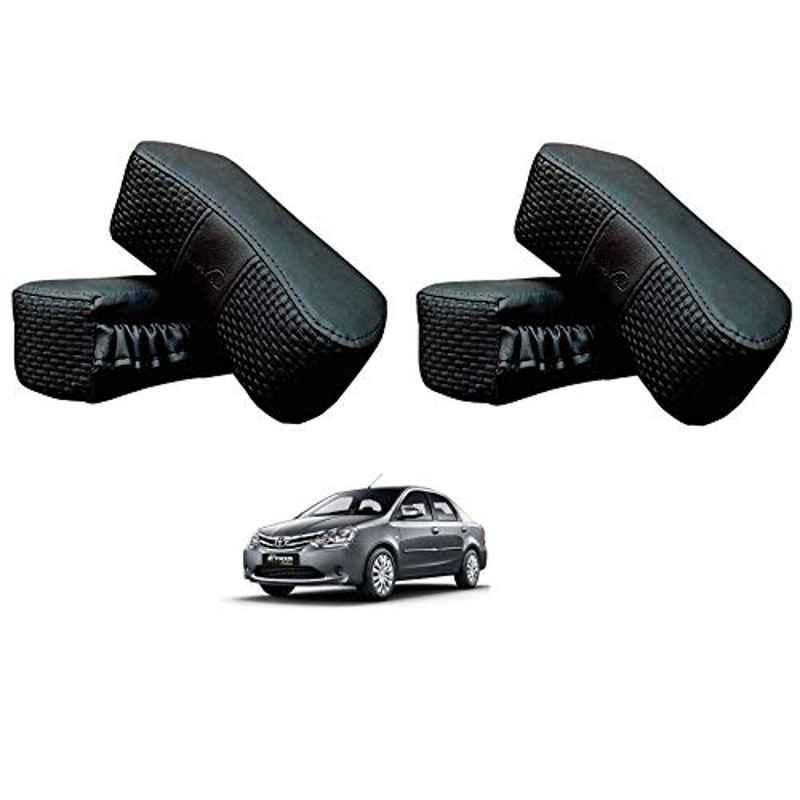 Kozdiko 4 Pcs CV Designer Black Leatherite Neck Rest Car Cushion Pillow Set for Toyota Etios