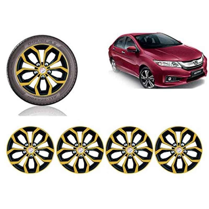 Auto Pearl 4 Pcs 15 inch ABS Golden & Black Car Wheel Cover Set for Honda City Idtec