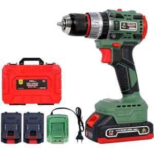 JPT Pro Series 10mm 1700rpm ABS Green & Black Cordless Drill Driver Machine with 2 Pcs 2Ah Batteries, JPT-BID-HT21