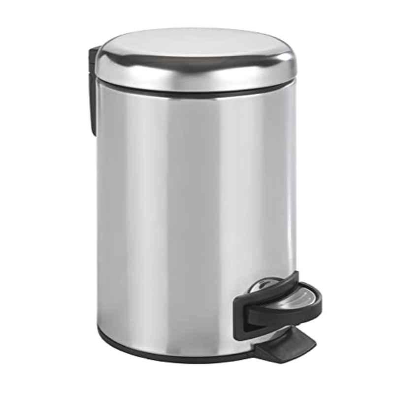 Wenko 3L Stainless Steel Silver Pedal Basket Trash Can with Lid, Size: Small