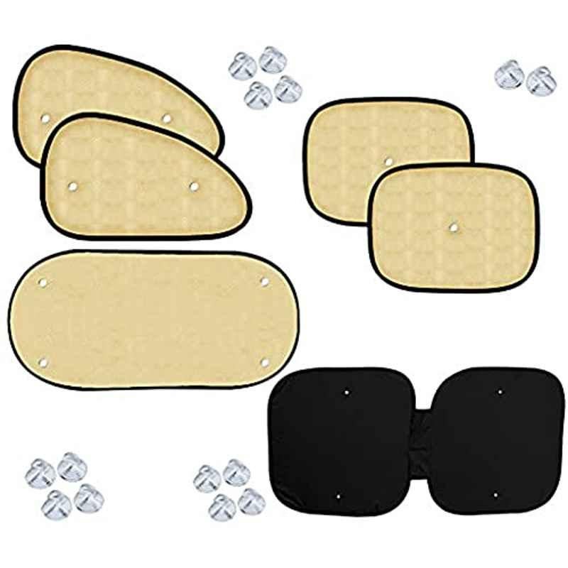 Auto Pearl 6 Pcs PVC & Mesh Beige Window, Front & Rear Sun Shade Set for Hyundai Getz