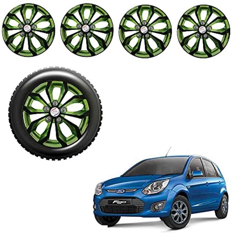 Auto Pearl 4 Pcs 14 inch ABS Black & Green Car Wheel Cover Set for Ford Figo T2