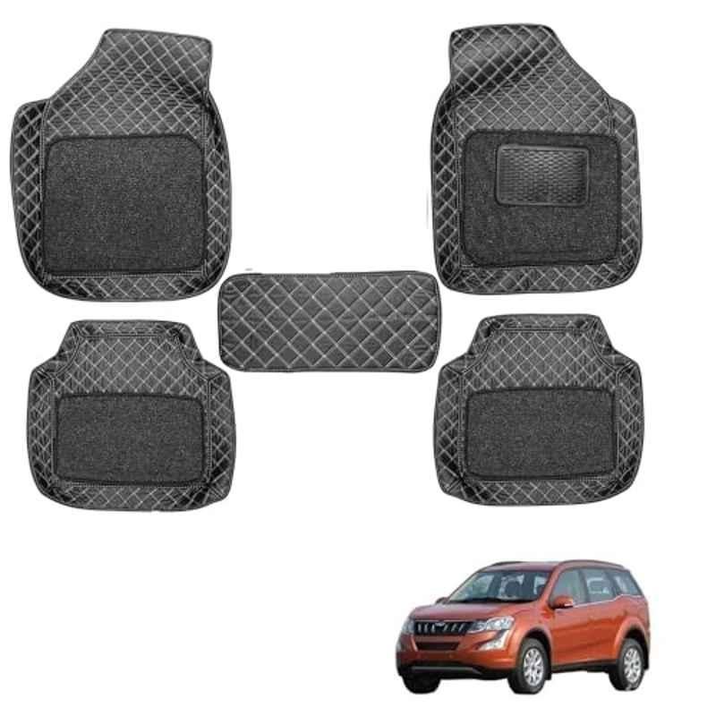 Kozdiko 5 Pcs Waterproof & Luxury 7D Black Leatherette Car Floor Mat Set for Mahindra XUV500 New
