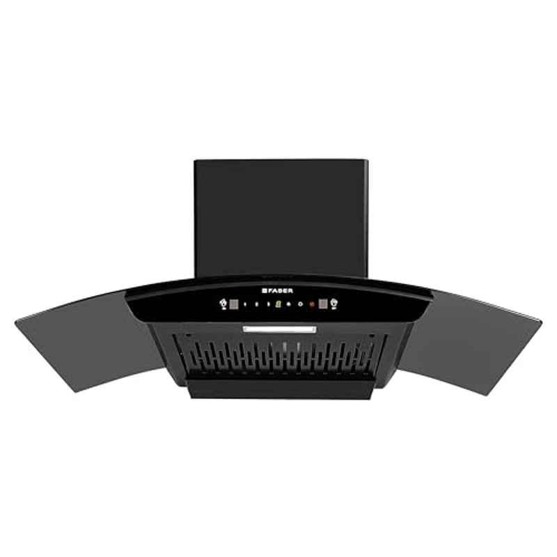 Faber Marcus HC SC BK FL 90 90cm 1300 m3/hr Black Filterless Auto Clean Curved Wall Mounted Kitchen Chimney with Touch, Gesture Control & 2 Years Warranty, 325.0720.468